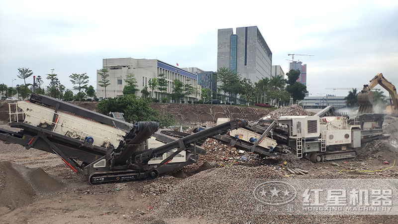时产500吨移动建筑垃圾粉碎机现场